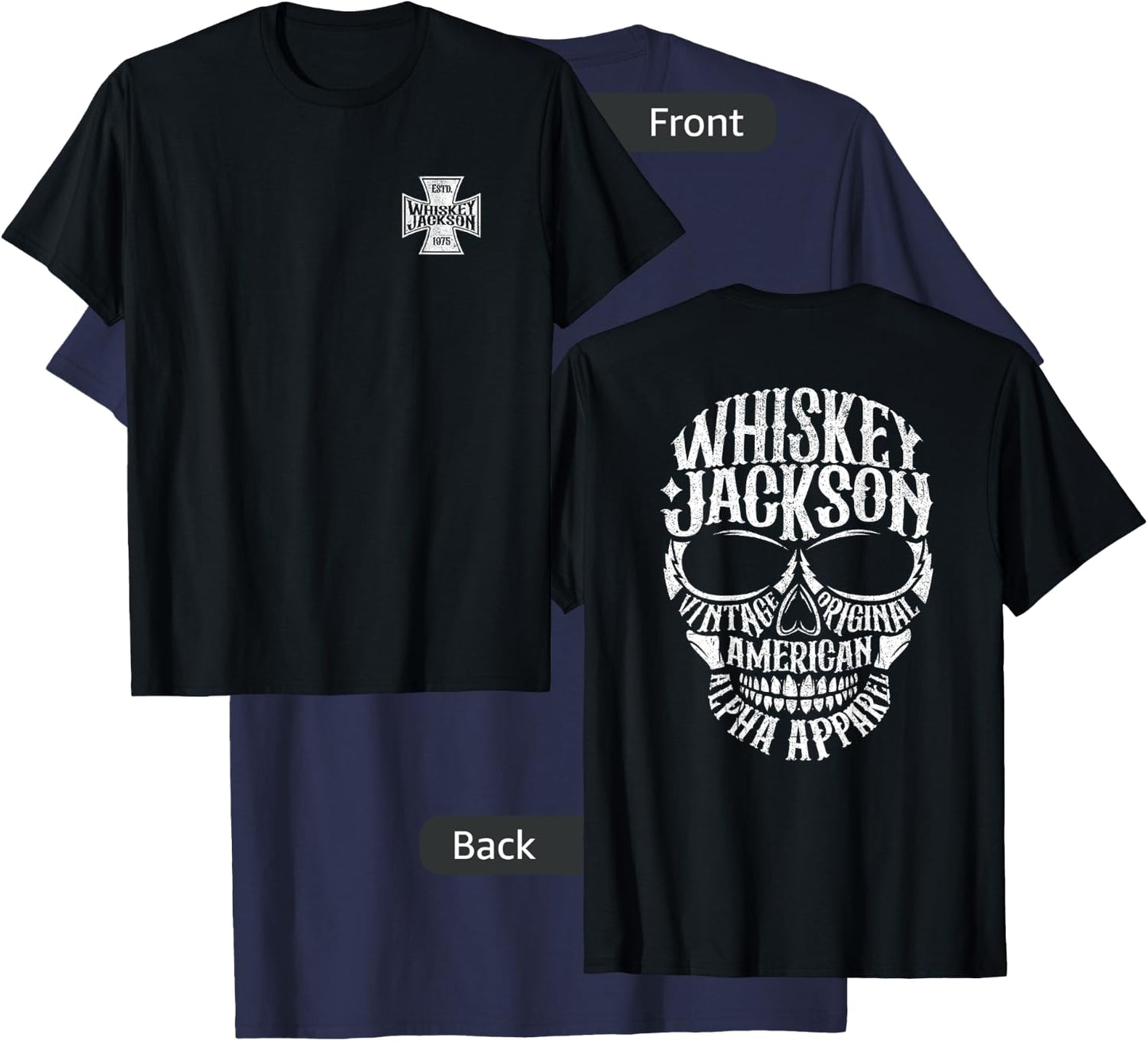 Whiskey Jackson Vintage Maltese Cross Front Skull Back Print T-Shirt - T-Shirt | Navy