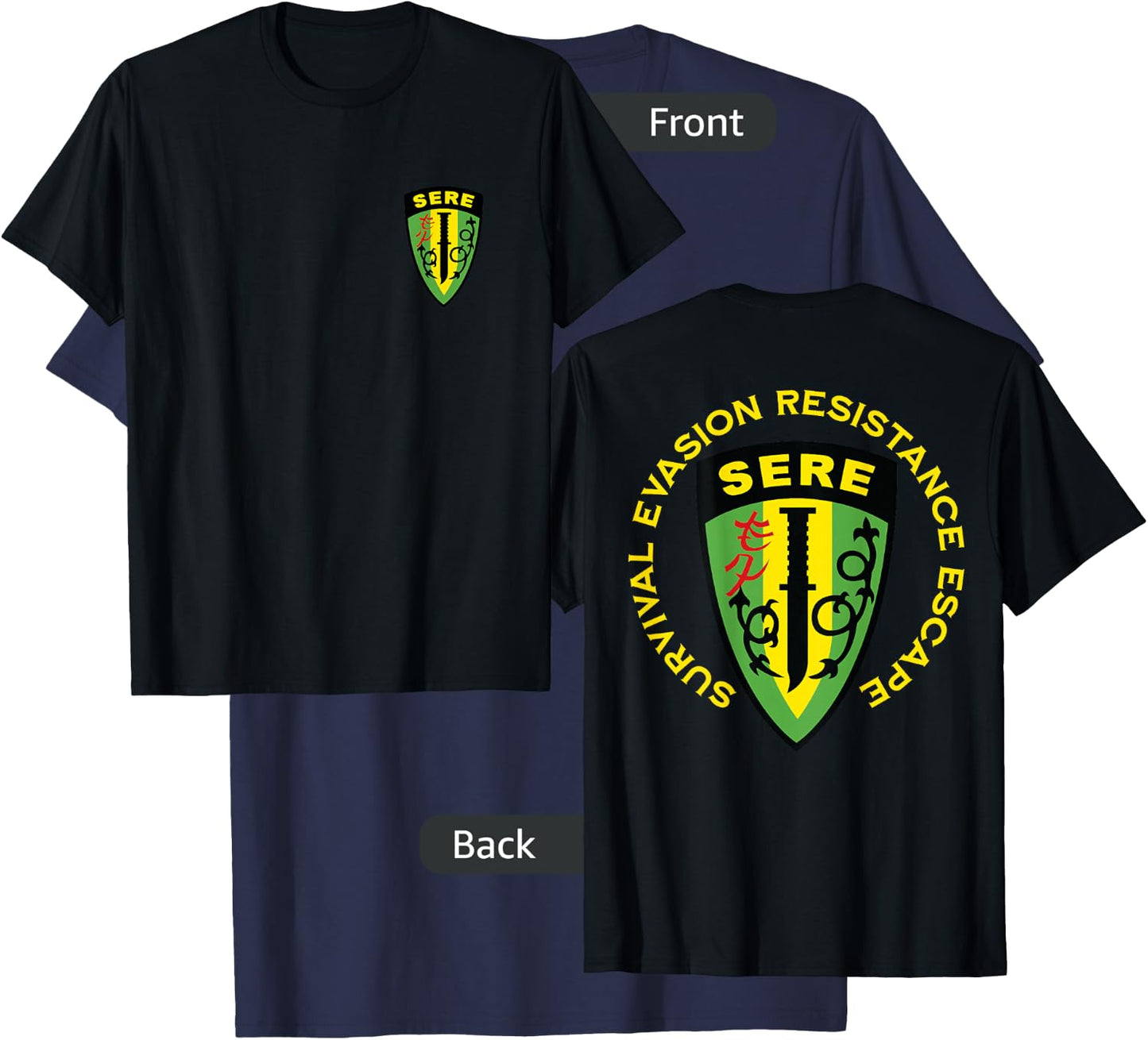 Jeff Hobrath -Adults Black SERE Survival Evasion Resistance Escape T-Shirt - T-Shirt | Navy