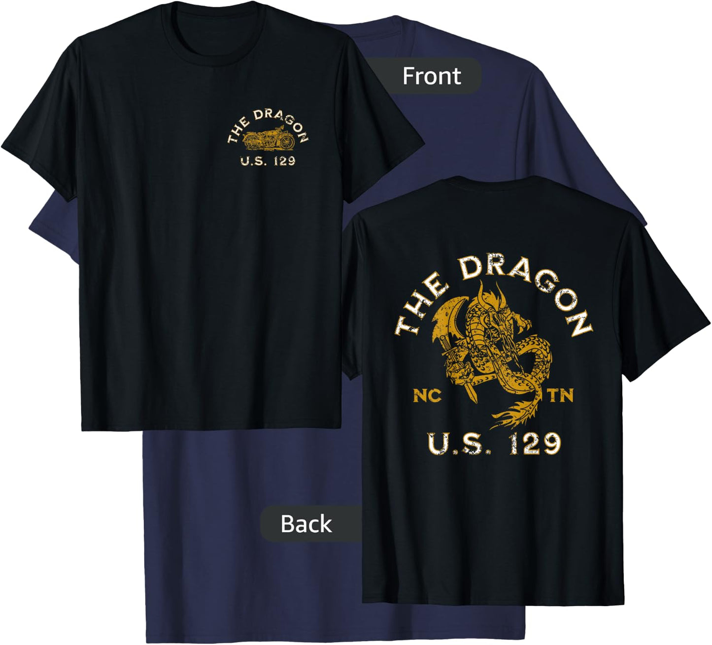 The Dragon US 129 Highway in NC and TN USA Distressed Design T-Shirt - T-Shirt | Navy