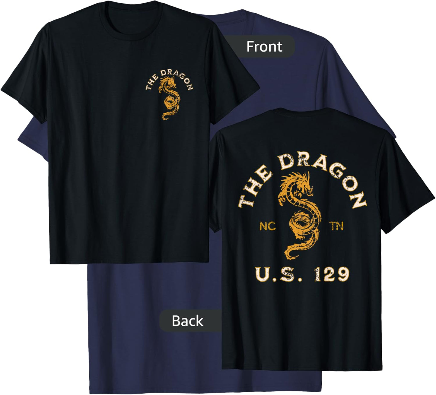 Biker Designs for the Motorcycle Rider Enthusiast -Adults Black Distressed Dragon Design Small T-Shirt - T-Shirt | Navy