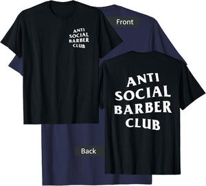 Anti Social Barber Club: White Logo (Front + Back) T-Shirt - T-Shirt | Navy