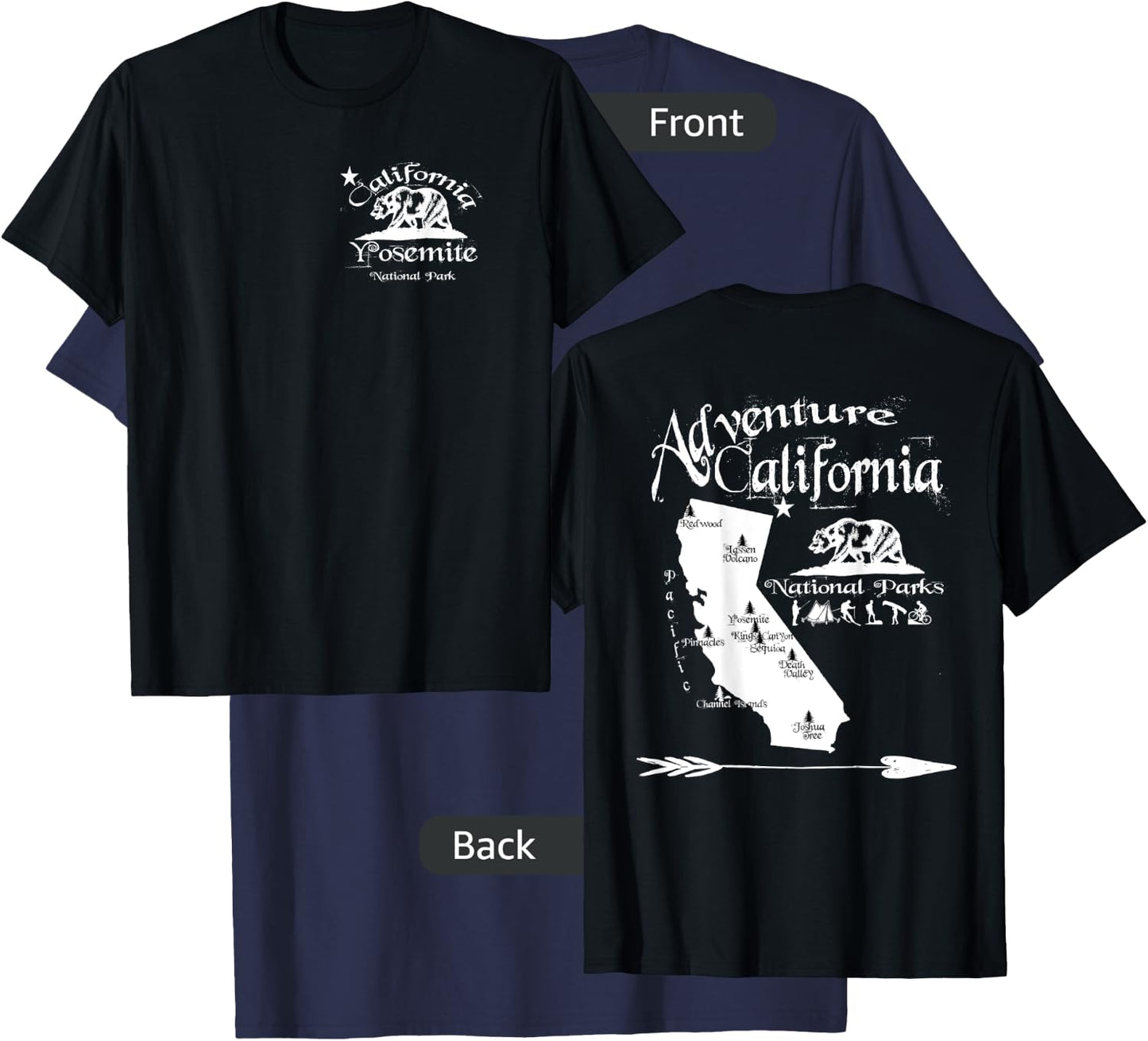 Yosemite California National Parks Map Front & Back Souvenir T-Shirt - T-Shirt | Navy