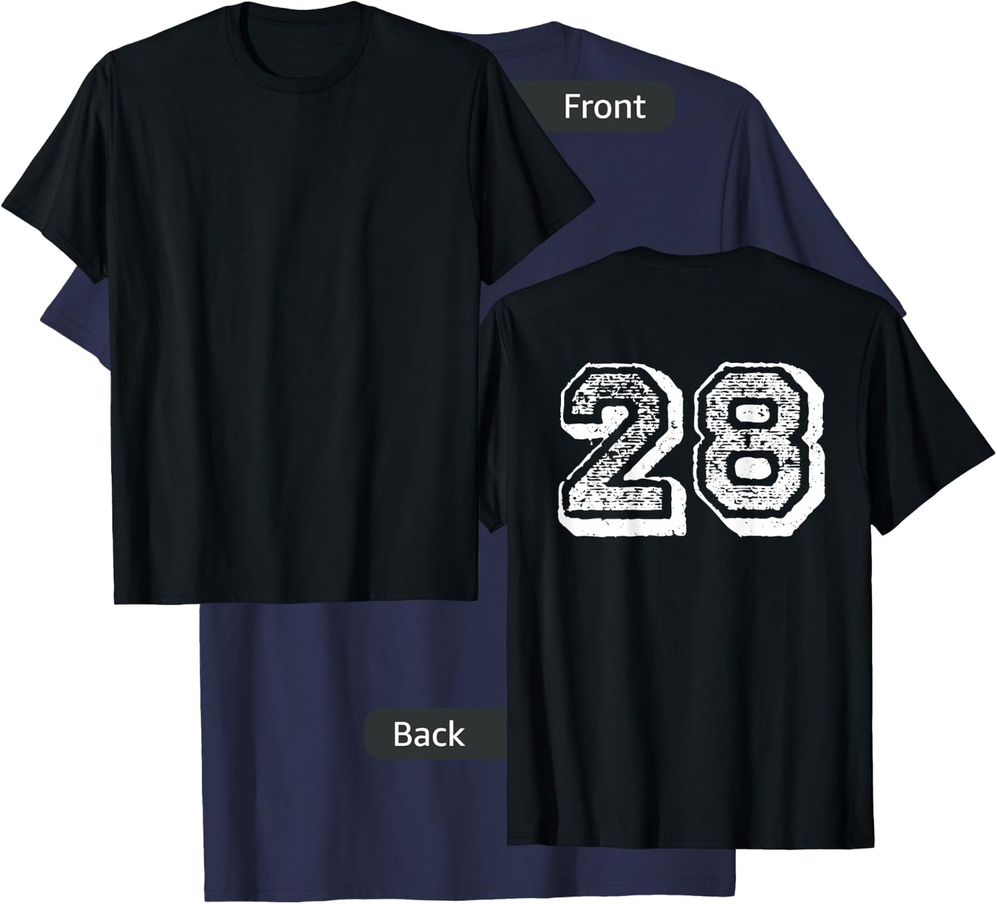 Number 28 Sports Jersey Player #28 Fan BACK PRINT Vintage T-Shirt - T-Shirt | Navy