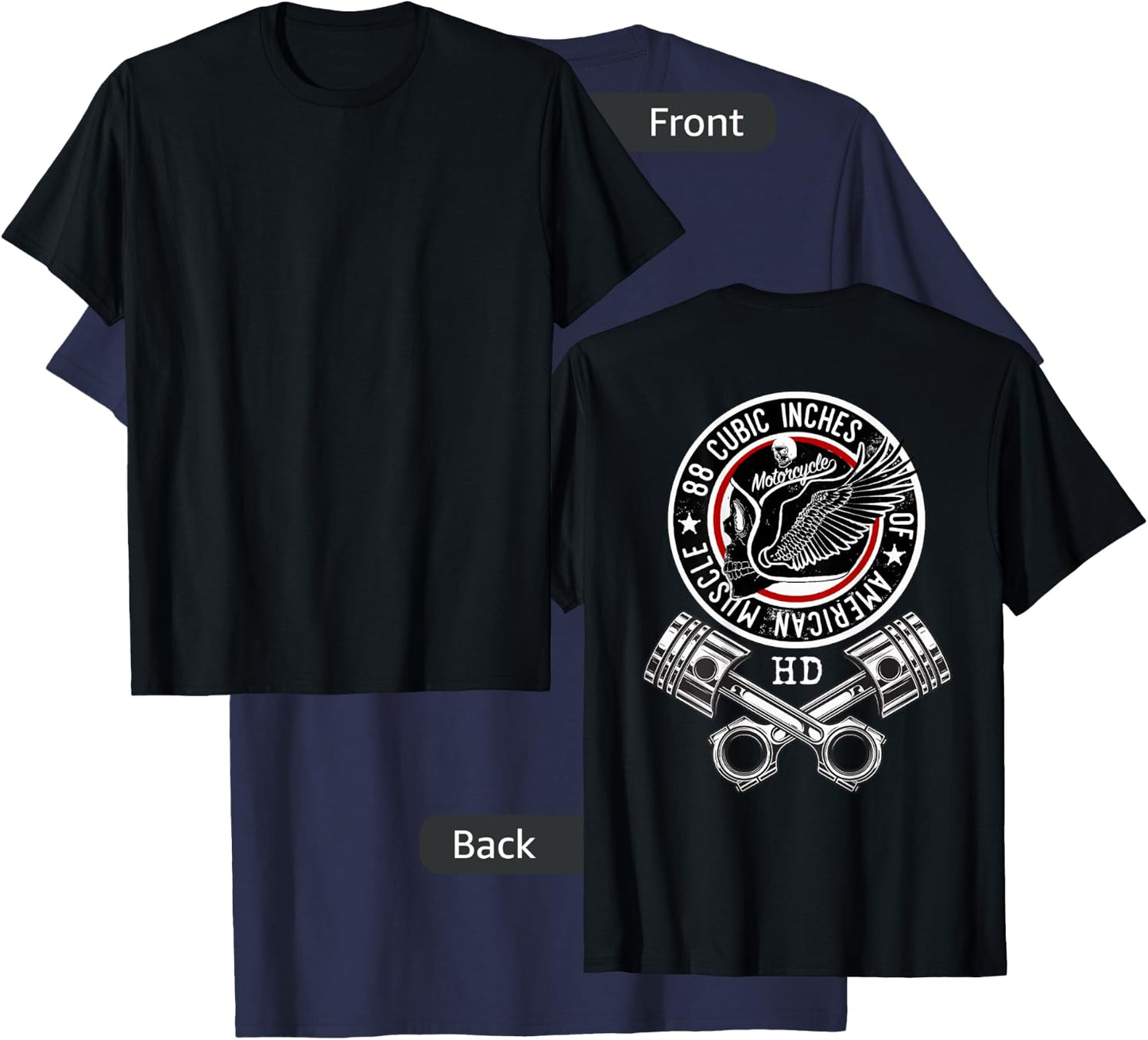 HD 88 CID Engine Motorcycle V-Twin Skull Crossed Pistons T-Shirt - T-Shirt | Navy