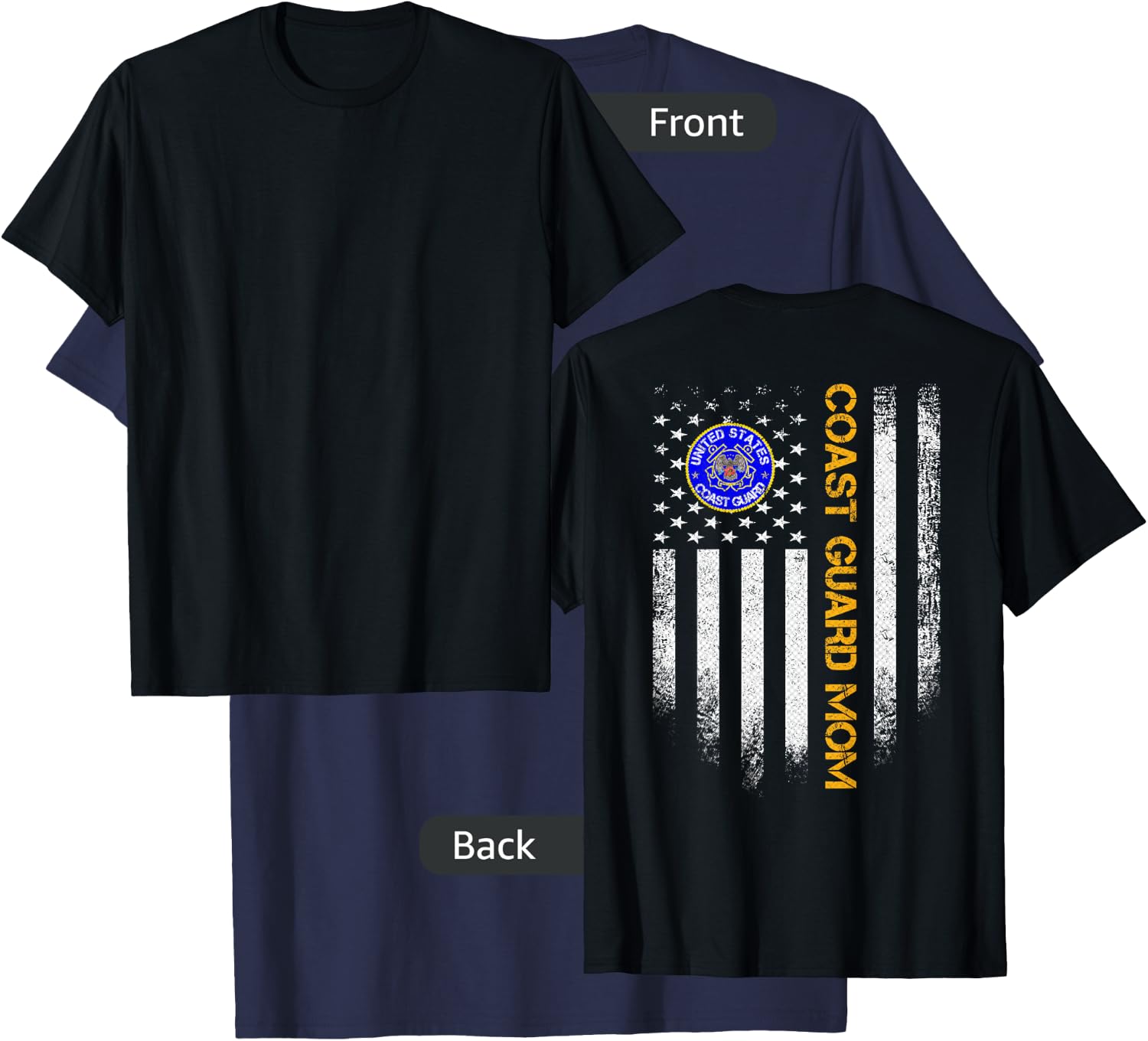 Vintage USA American Flag Proud US Coast Guard Veteran Mom T-Shirt - T-Shirt | Navy