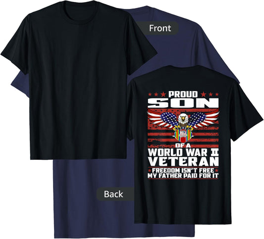 Proud Son Of A World War 2 Veteran Ribbon Patriotic Family T-Shirt - T-Shirt | Navy