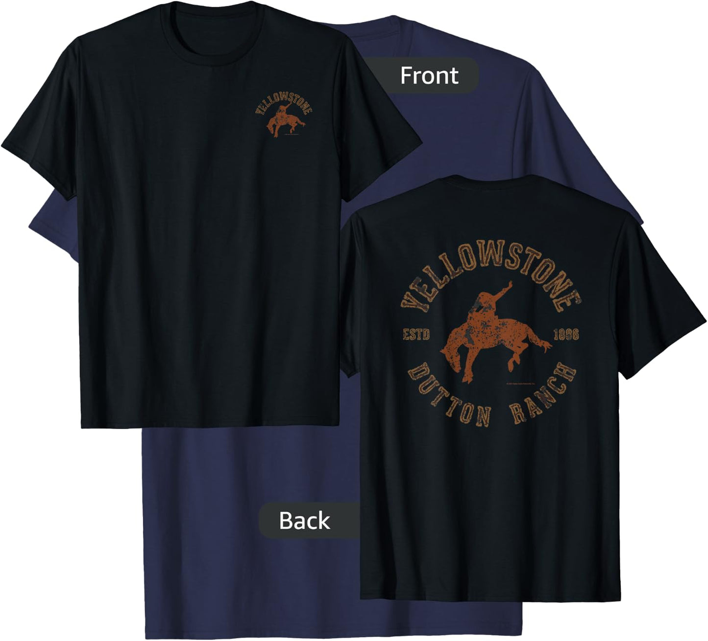 Yellowstone Dutton Ranch Cowboy Pocket Logo Front & Back Small T-Shirt - T-Shirt | Navy