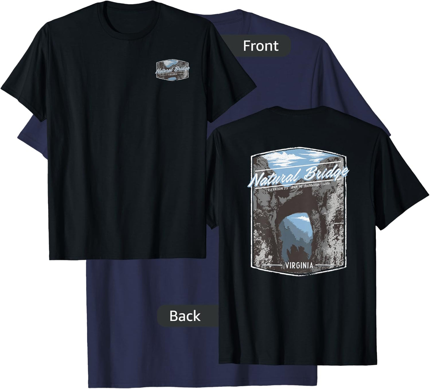 Trendy Natural Bridge Virginia Front & Back Graphic Logo T-Shirt - T-Shirt | Navy