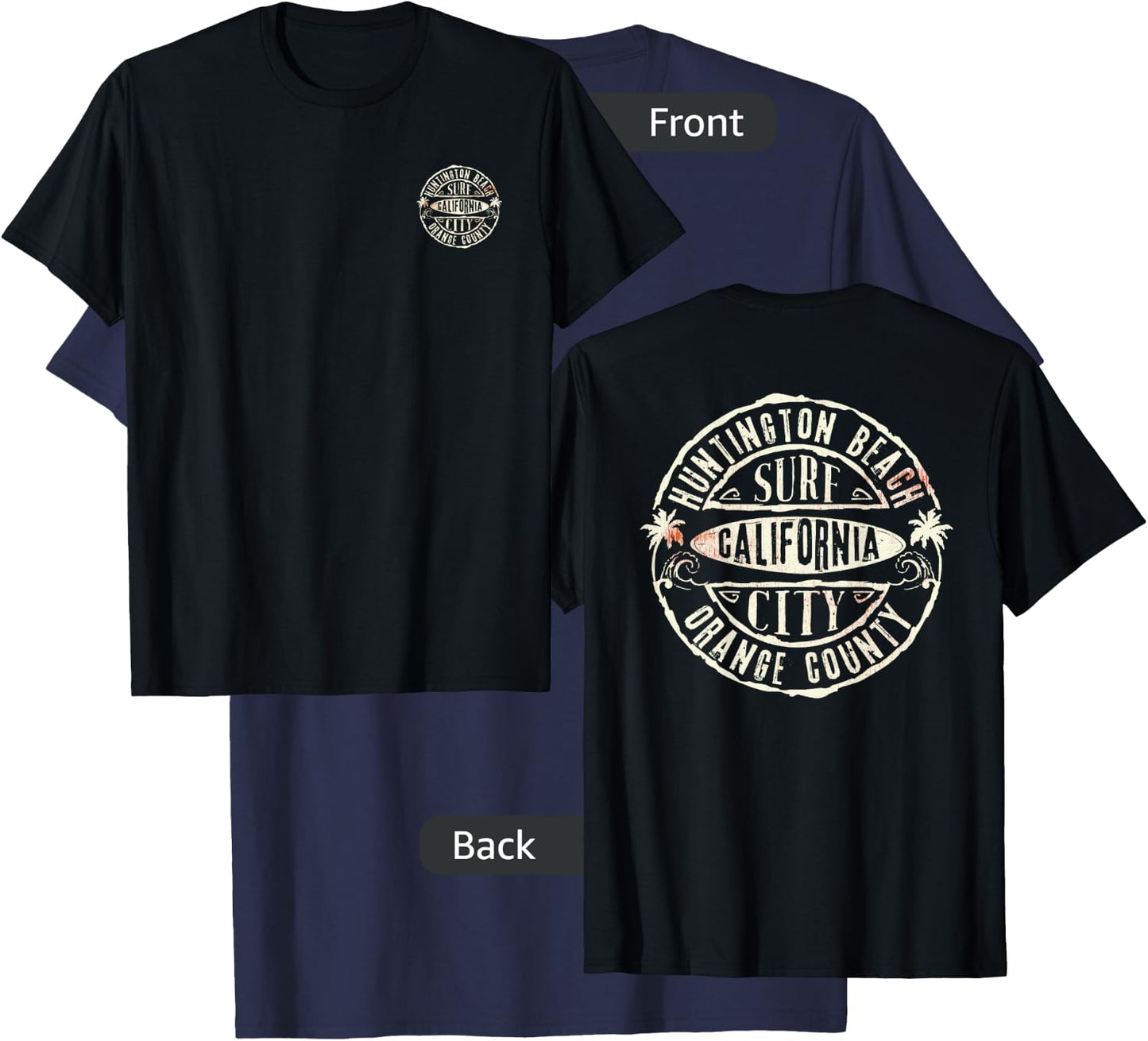 Front and Back Vintage Surf-City Huntington Beach CA T-Shirt - T-Shirt | Navy