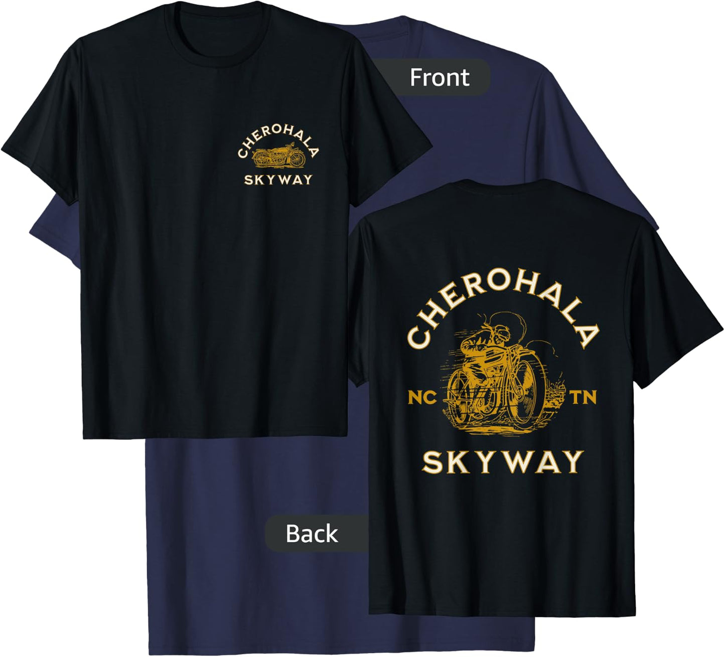 Cherohala Skyway in NC and TN USA Motorcycle Design T-Shirt - T-Shirt | Navy