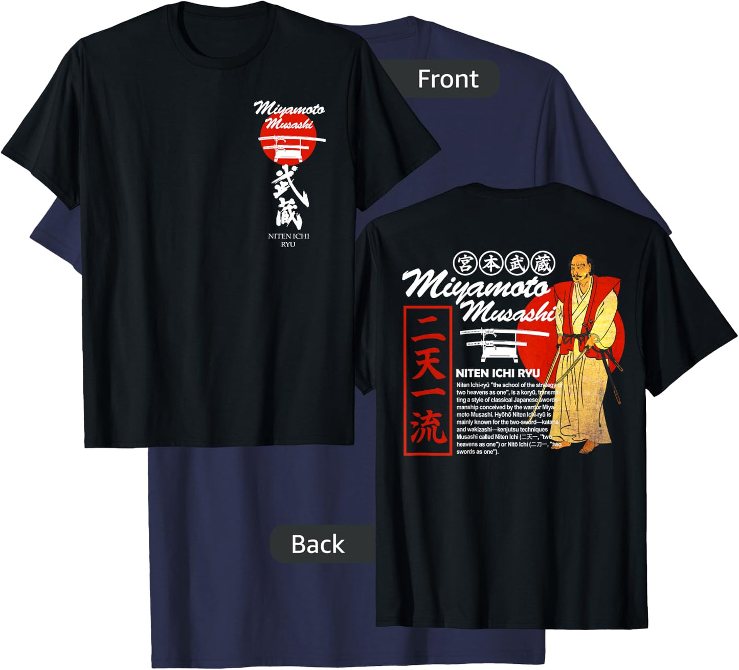 Miyamoto Musashi Samurai Kendo Katana Niten Ichi Ryu T-Shirt - T-Shirt | Navy