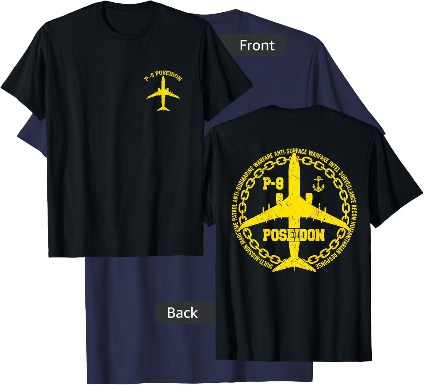 P-8 Poseidon Military Aircraft Vintage Distressed Design T-Shirt - T-Shirt | Navy