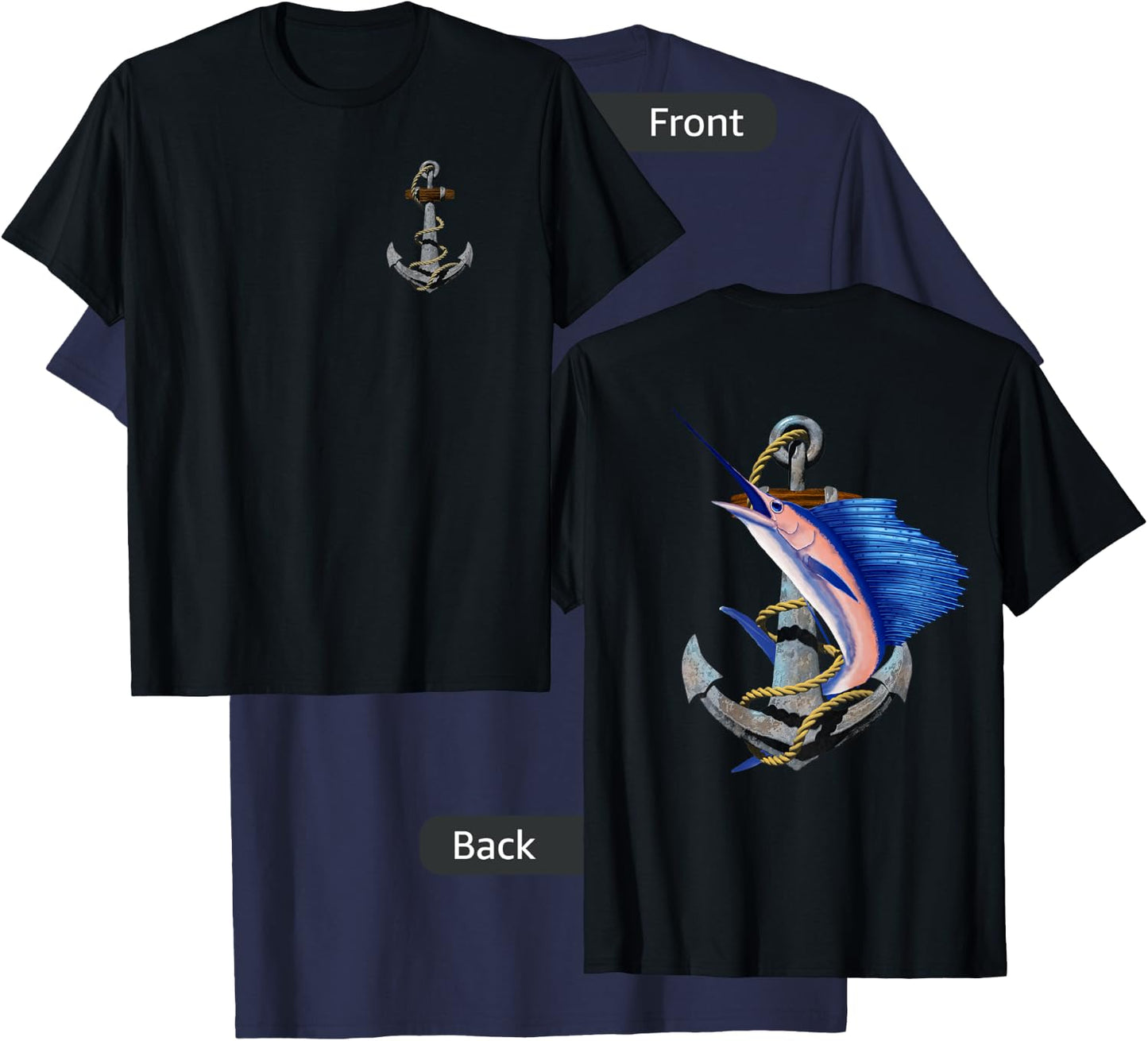 Swordfish Marlin Sailfish Deep Sea Fishing Anchor (2-Sided) T-Shirt - T-Shirt | Navy