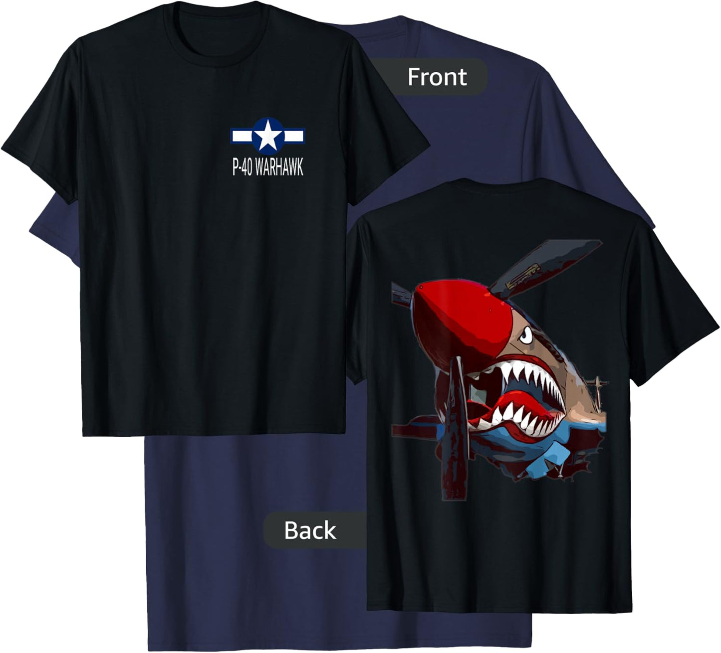 P-40 Warhawk Fighter Aircraft WW2 Airplane Military (DS) T-Shirt - T-Shirt | Navy