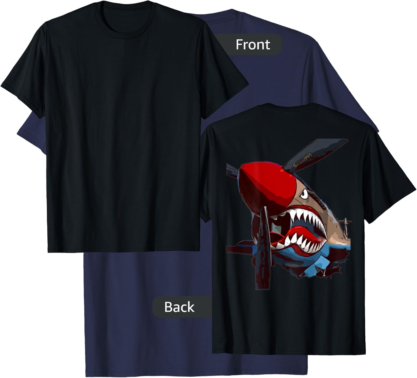P-40 Warhawk Fighter Aircraft WW2 Airplane (Back) T-Shirt - T-Shirt | Navy