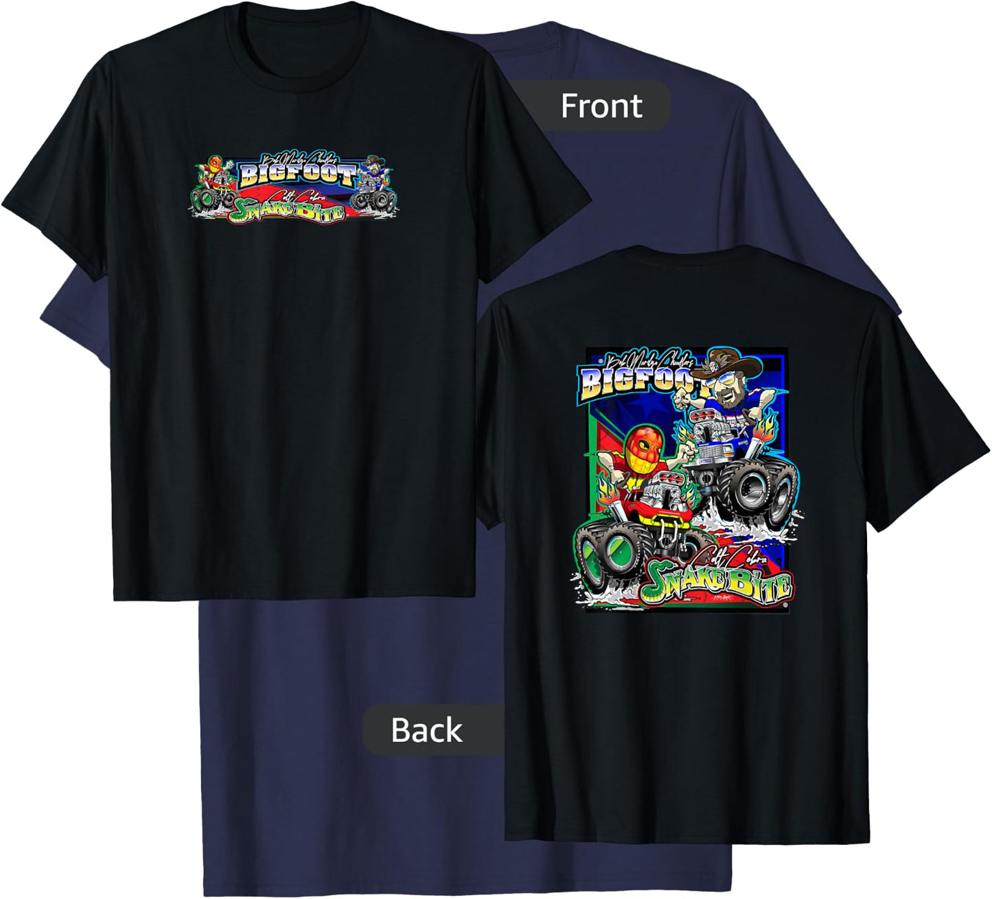 BIGFOOT vs. SNAKE BITE Caricatures (2-Sided) T-Shirt - T-Shirt | Navy