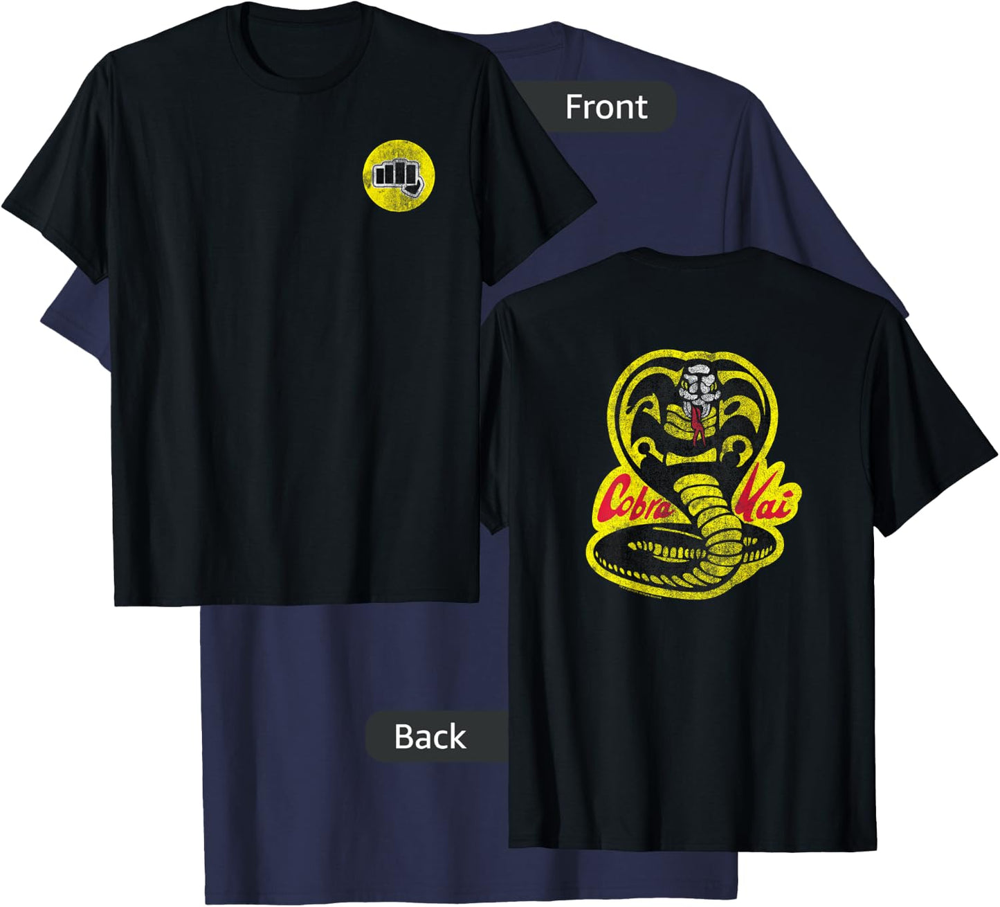The Karate Kid Front Back Cobra Kai Yellow Fist Movie T-Shirt - T-Shirt | Navy