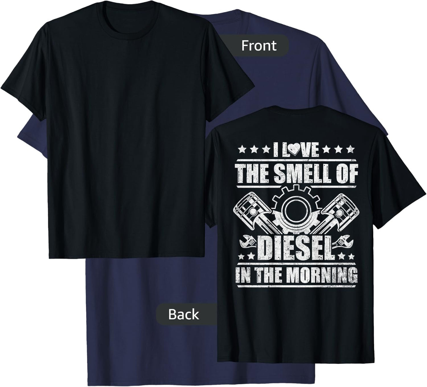 Truck Driver Novelty Diesel Flue Trucker Design On Back T-Shirt - T-Shirt | Navy