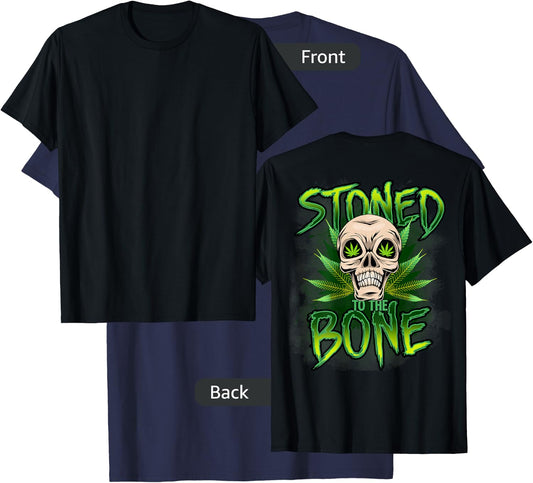 Cannabis Skull Weed Stoned to the Bone Stoner T-Shirt - T-Shirt | Navy