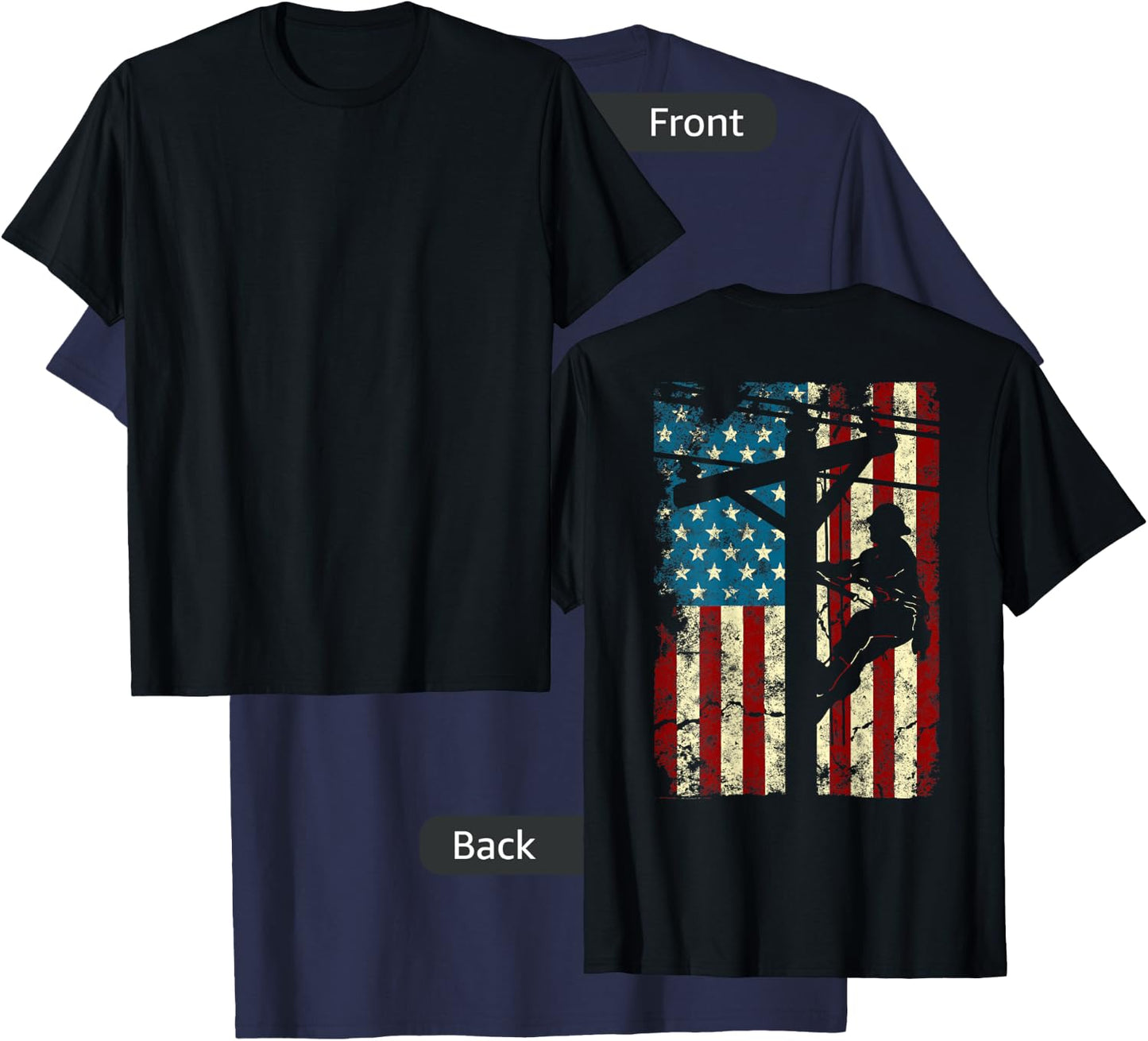 American Flag Electric Cable Lineman gift 4th of July T-Shirt - T-Shirt | Navy