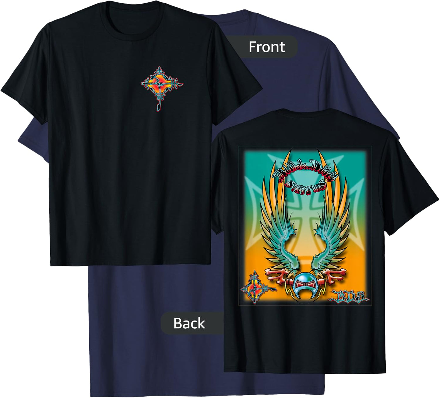 BDS Bulldog Skates Iron Cross Winged Skateboard Surf T-Shirt - T-Shirt | Navy