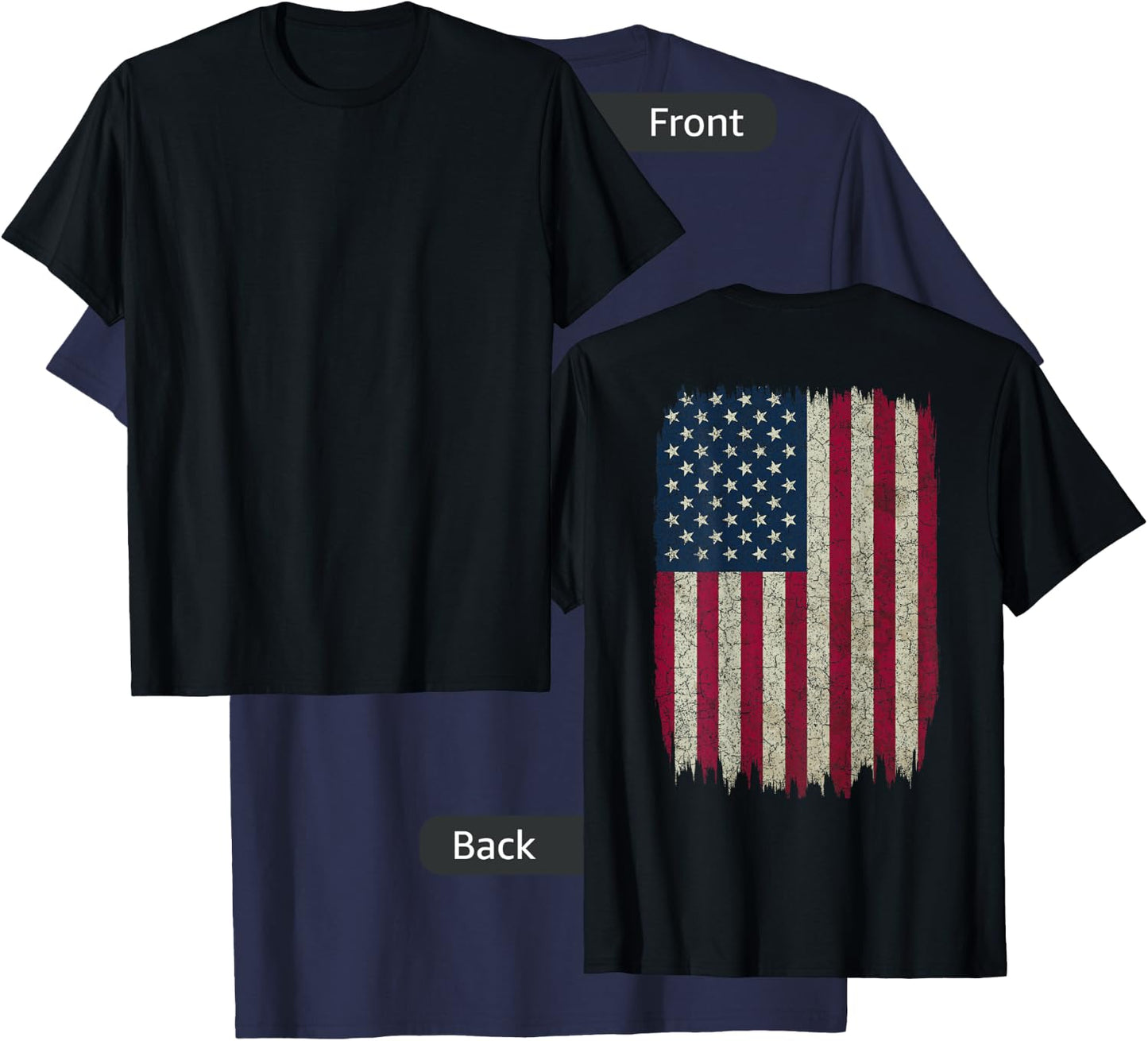 American Flag Vintage Distressed Design on Back USA Gift T-Shirt - T-Shirt | Navy