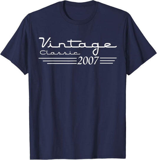 Vintage 18th Birthday Decorations Vintage 2007 18 Years Old T-Shirt - T-Shirt | Navy