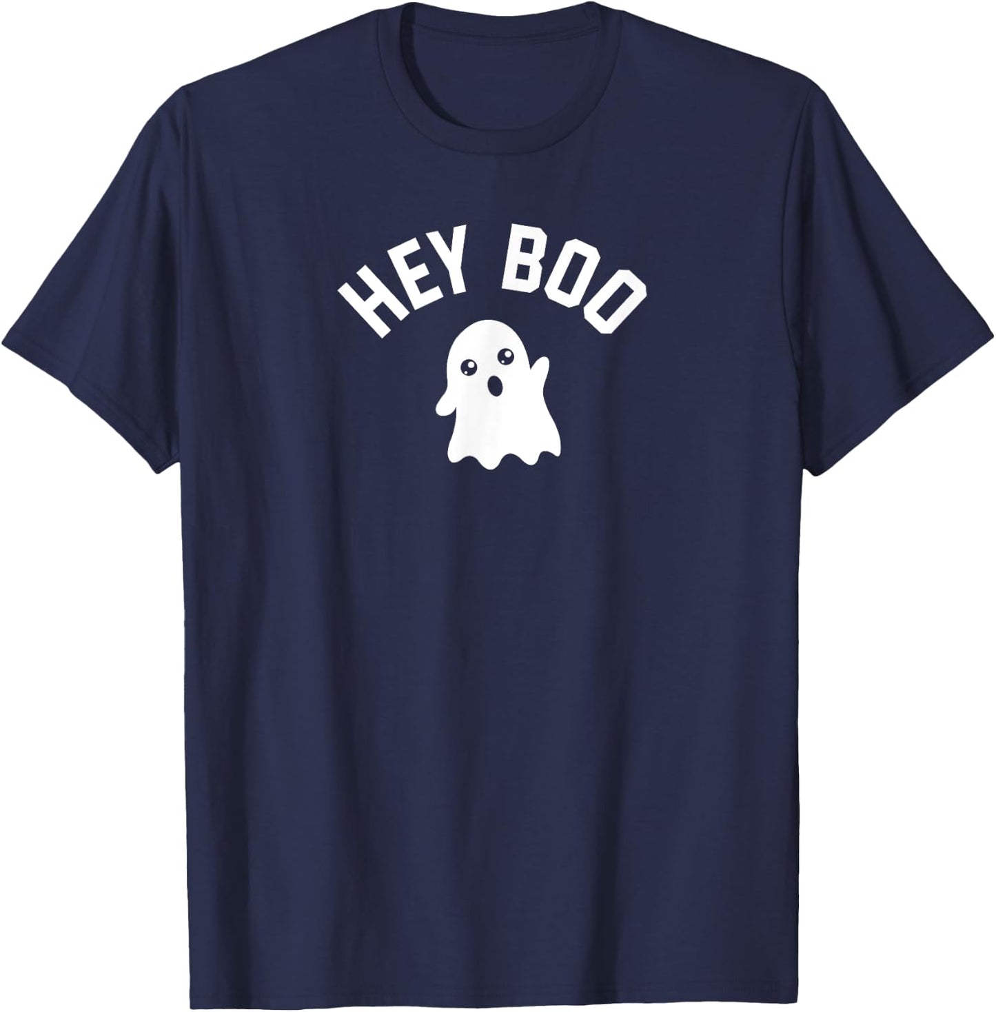 HEY BOO With Cute Ghost Illustration T-Shirt - T-Shirt | Navy