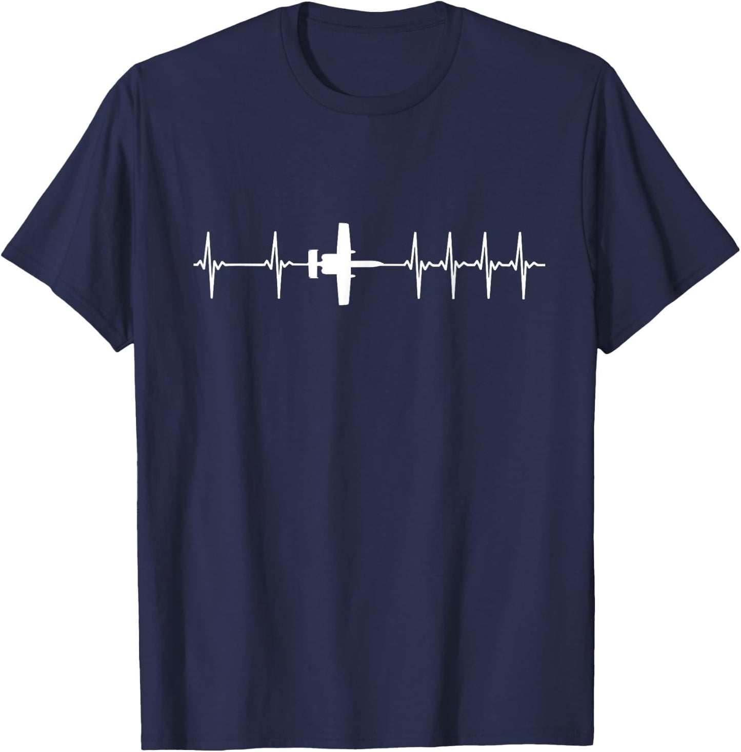 A10 A-10 Thunderbolt Warthog ECG Heartbeat Airplane T-Shirt - T-Shirt | Navy