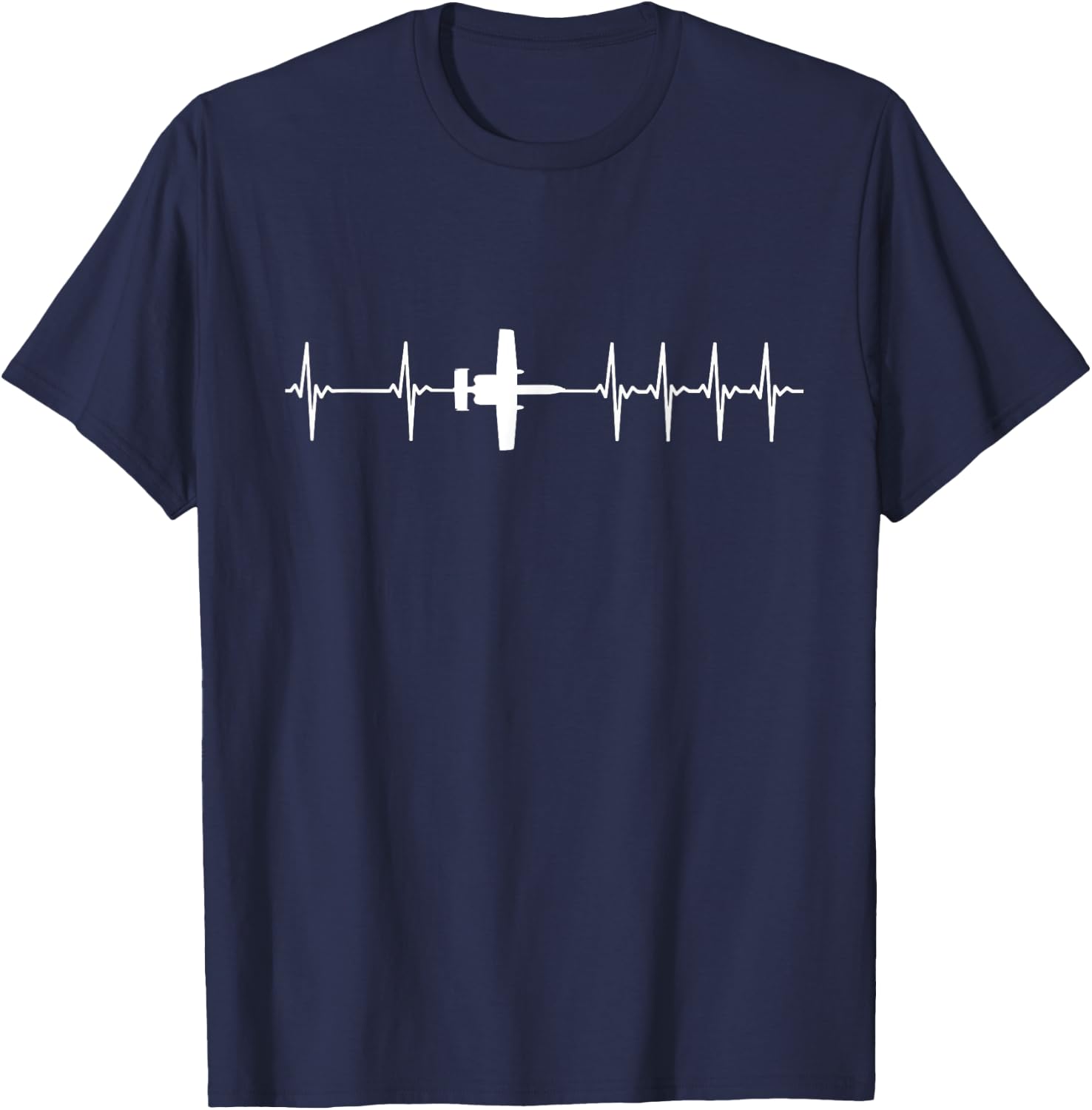 A10 A-10 Thunderbolt Warthog ECG Heartbeat Airplane T-Shirt - T-Shirt | Navy