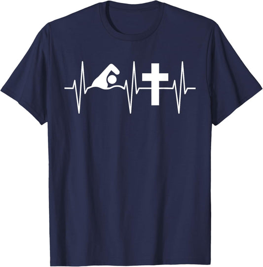 Christian Swimmer Shirt Religious Jesus Sport Swimming T-Shirt - T-Shirt | Navy