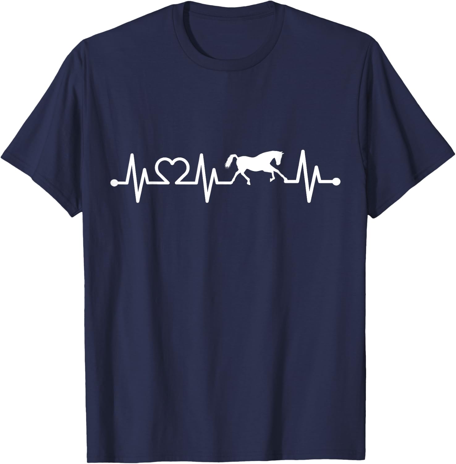 ECG Pulse Heartbeat | Riding Funny Horses T-Shirt - T-Shirt | Navy