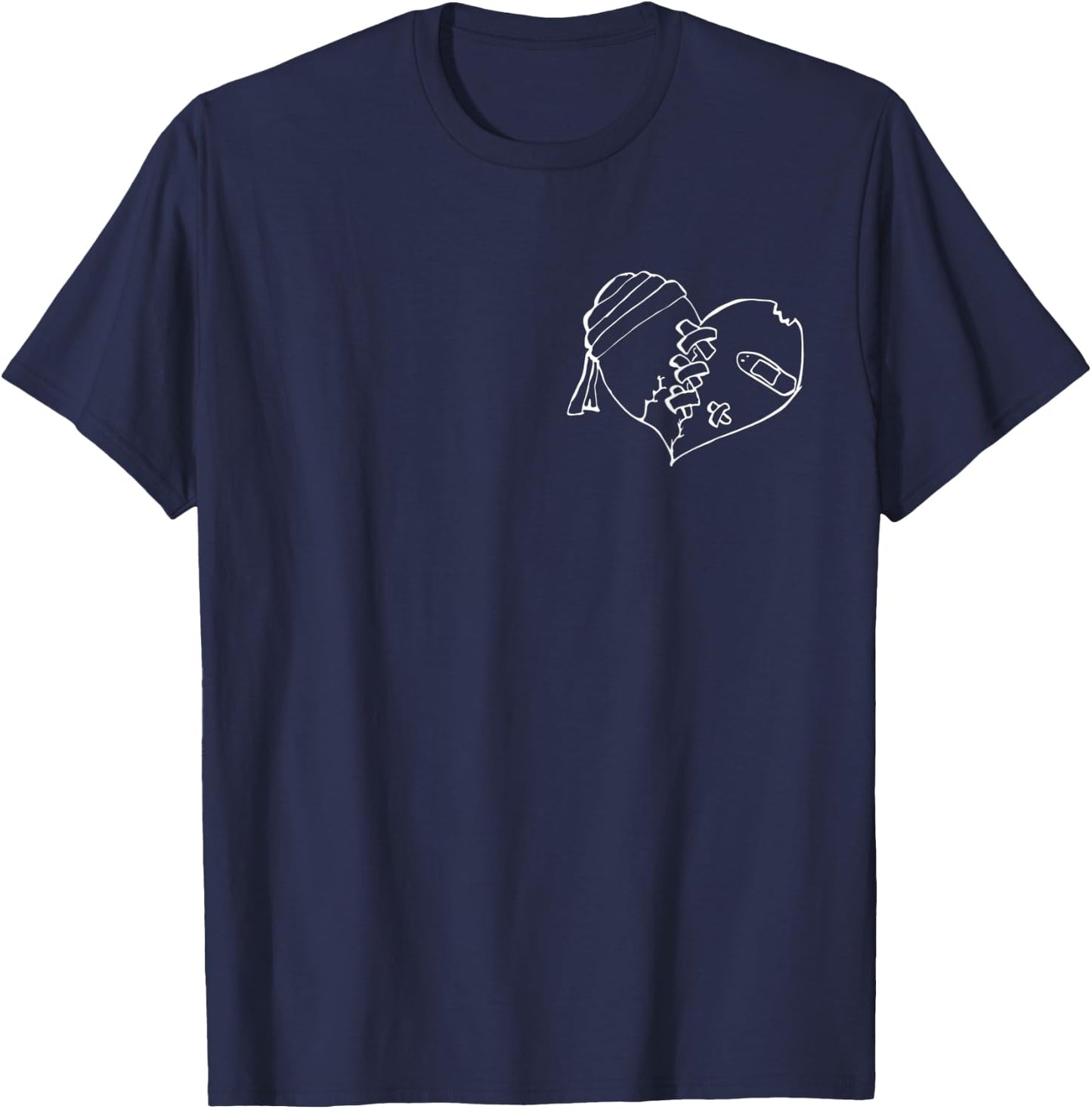 Broken Heart / Indie / Alt / Black and White / Goth / Stitch T-Shirt - T-Shirt | Navy