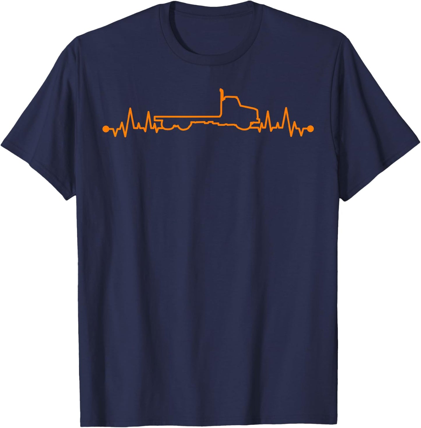 Funny Truck Driver Gift Men Cool Trucking Trucker Heartbeat T-Shirt - T-Shirt | Navy