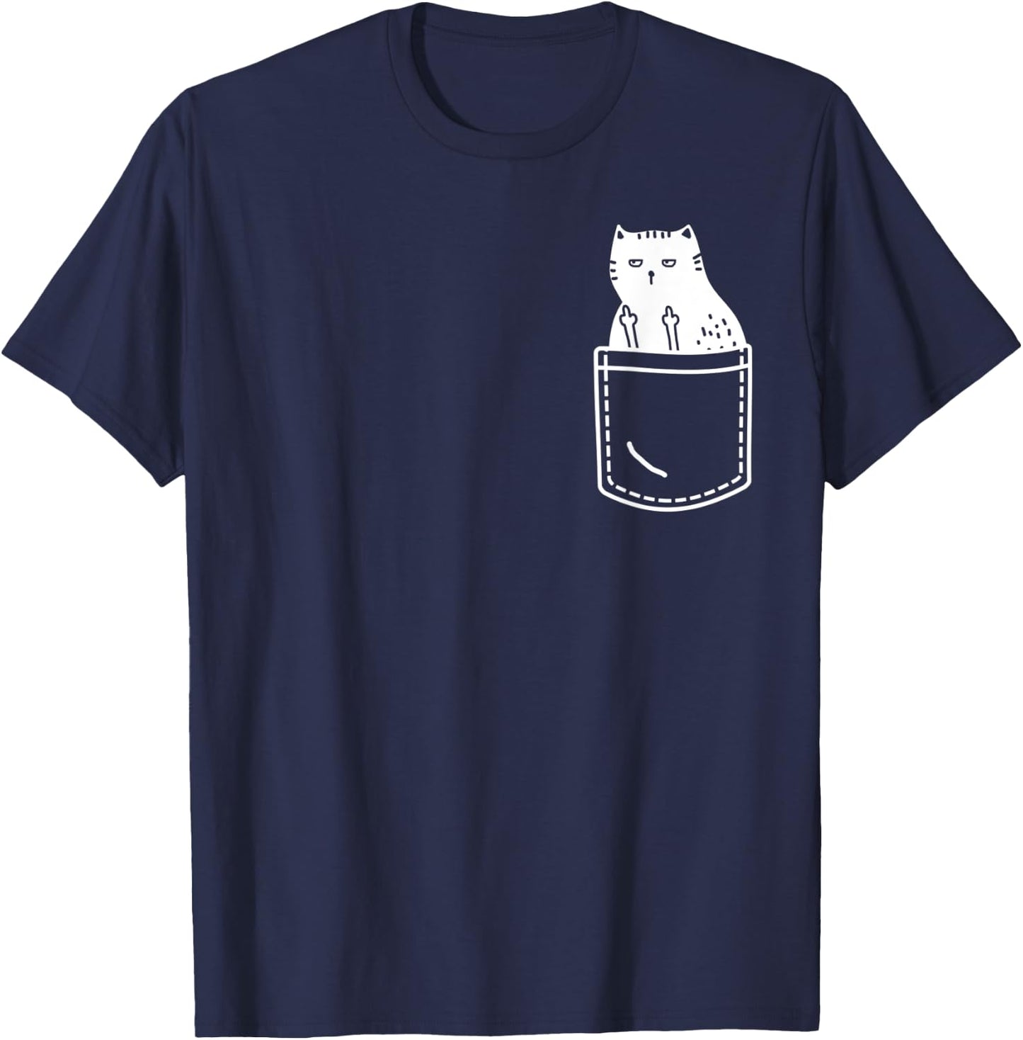 Funny Cat Flipping Off Pocket Design Middle Finger Cats T-Shirt - T-Shirt | Navy
