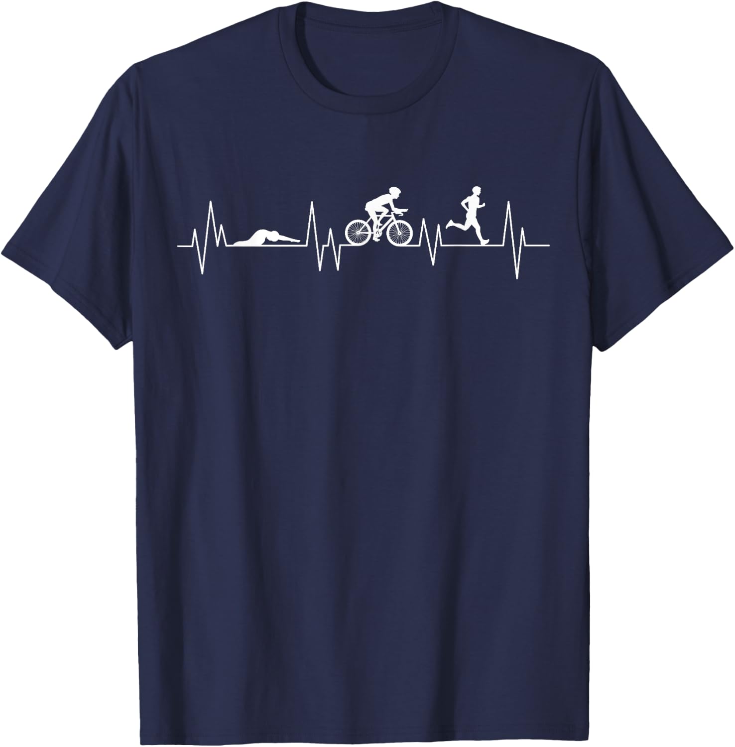 Triathlon Heartbeat Swim Bike Run Triathlete Sport Athlete T-Shirt - T-Shirt | Navy