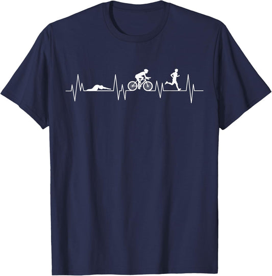 Triathlon Heartbeat Swim Bike Run Triathlete Sport Athlete T-Shirt - T-Shirt | Navy