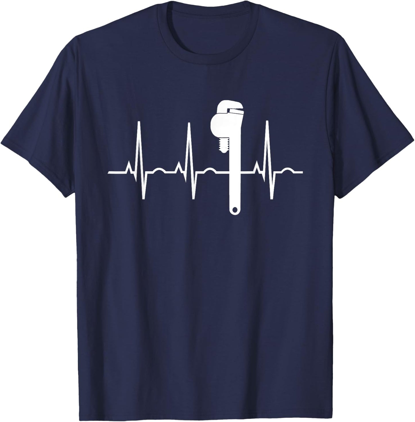 Funny Plumbing Tools Wrench Heartbeat Plumber Gift T-Shirt - T-Shirt | Navy