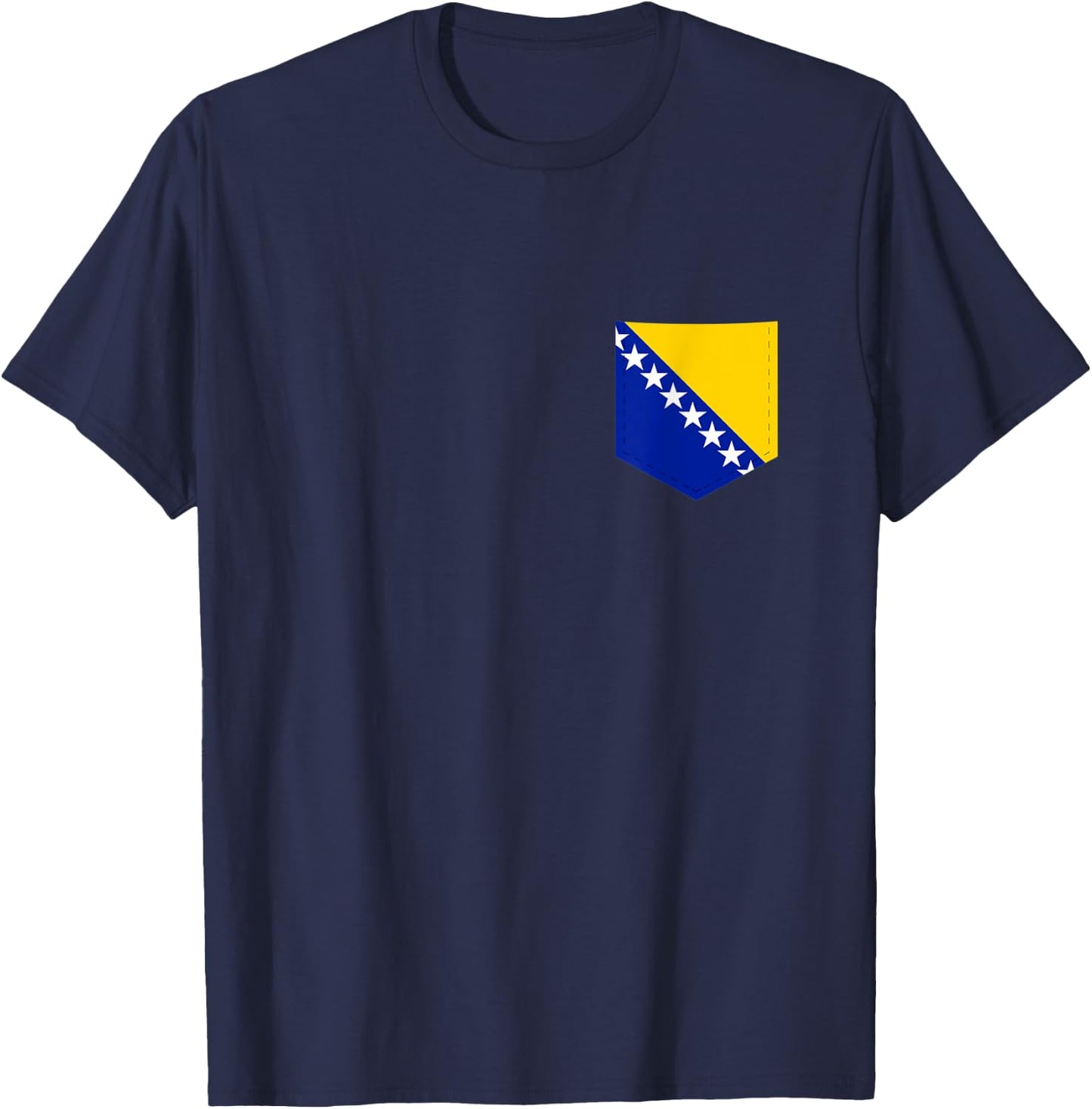 Bosnia & Herzegovina Flag Shirt with Printed Bosnian Pocket T-Shirt - T-Shirt | Navy
