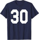Number 30 Sports Jersey Front and Back Team Player T-Shirt - T-Shirt | Navy