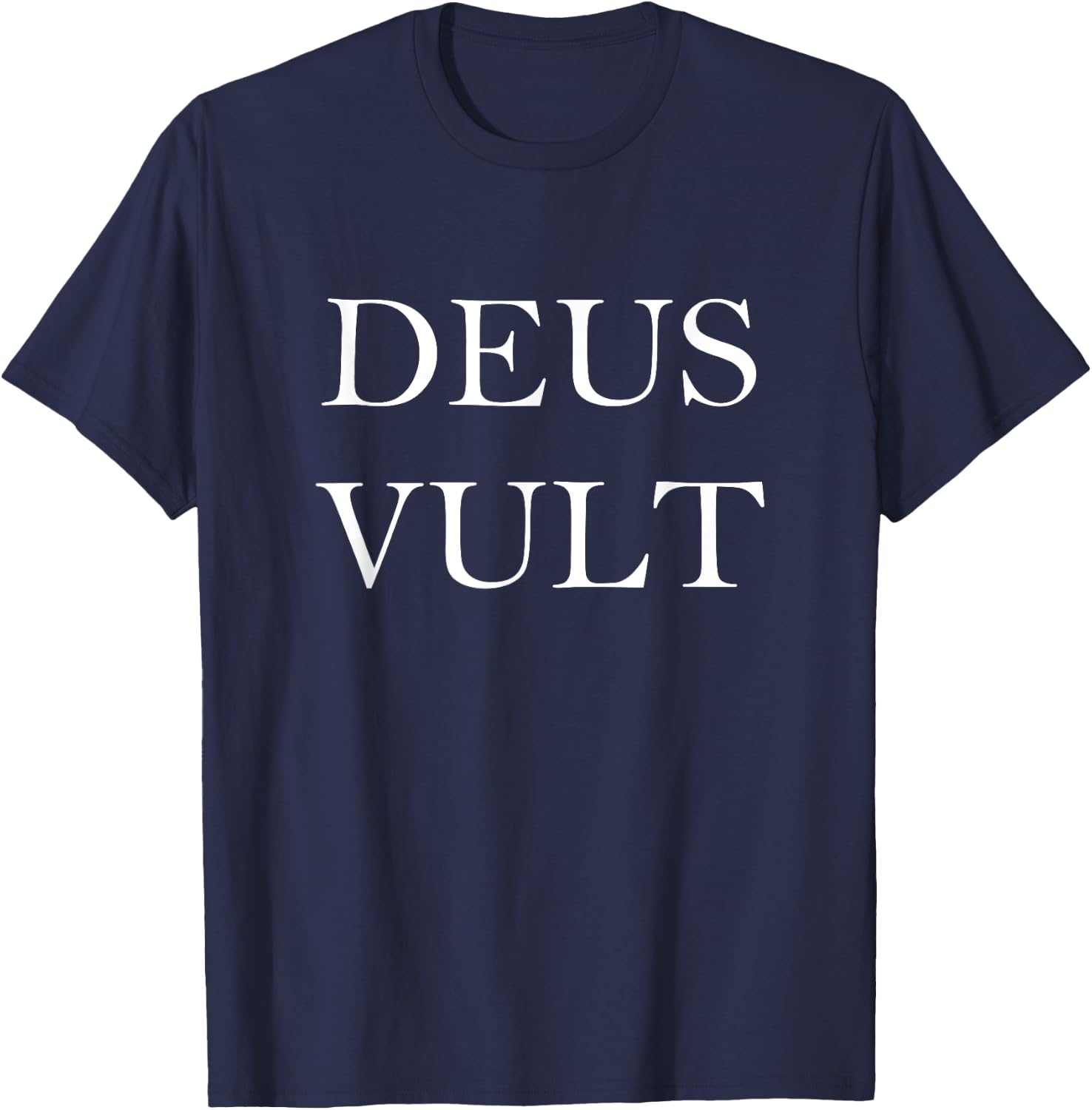 White Deus Vult Text T-Shirt - T-Shirt | Navy
