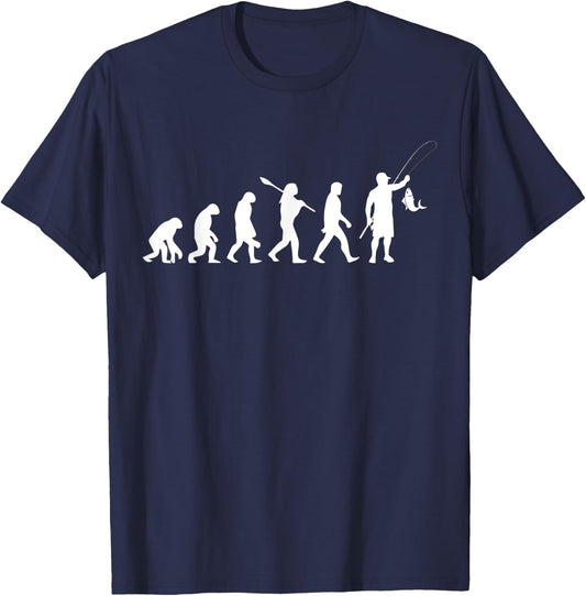 Funny Fishing Shirt. From Monkey to Caveman to Fisherman. T-Shirt - T-Shirt | Navy