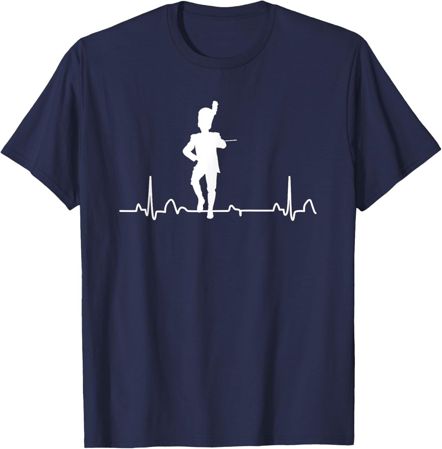 Funny Drum Major Heartbeat Marching Band Gift Men Women Kids T-Shirt - T-Shirt | Navy