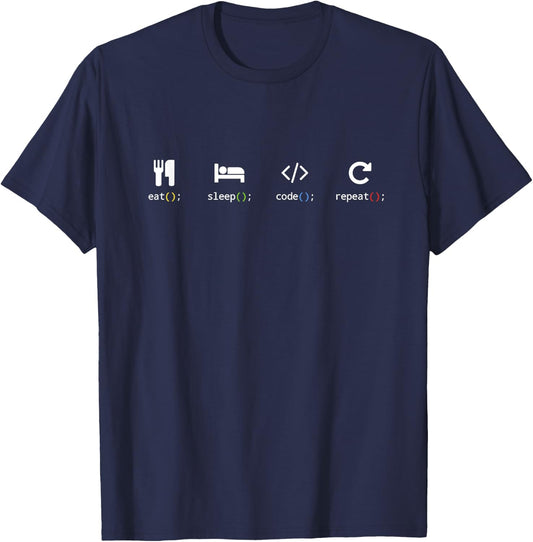 Eat Sleep Code Repeat - Nerd Coding Design Edition T-Shirt - T-Shirt | Navy