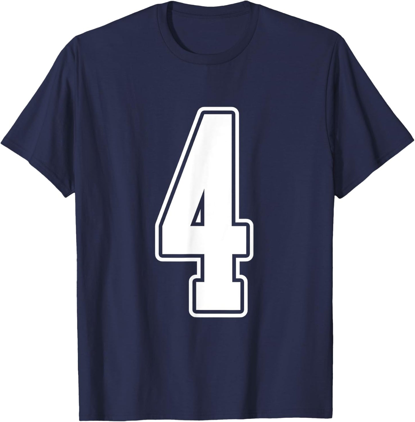 #4 White Outline Number 4 Sports Fan Jersey Style T-Shirt - T-Shirt | Navy