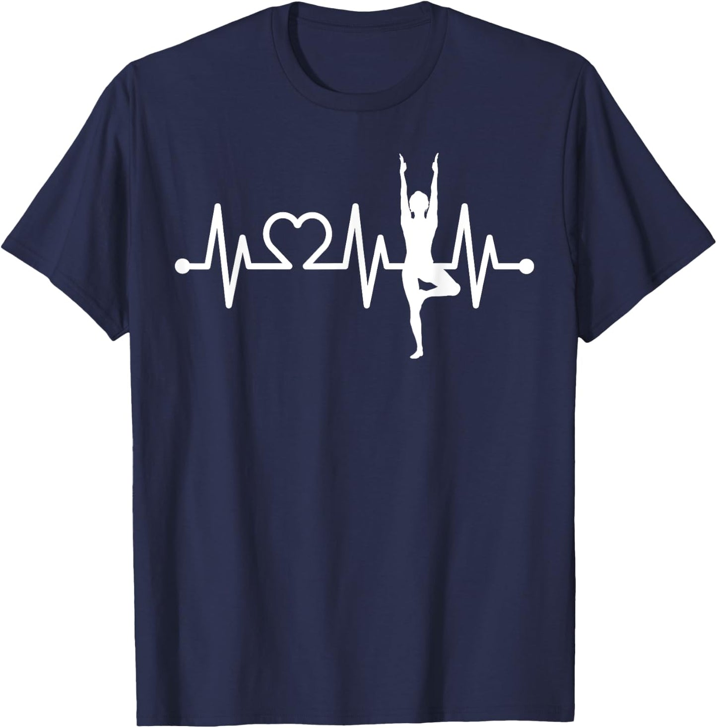EKG Heartbeat Yoga with Heart Tree Vrksasana Pulse T-Shirt - T-Shirt | Navy