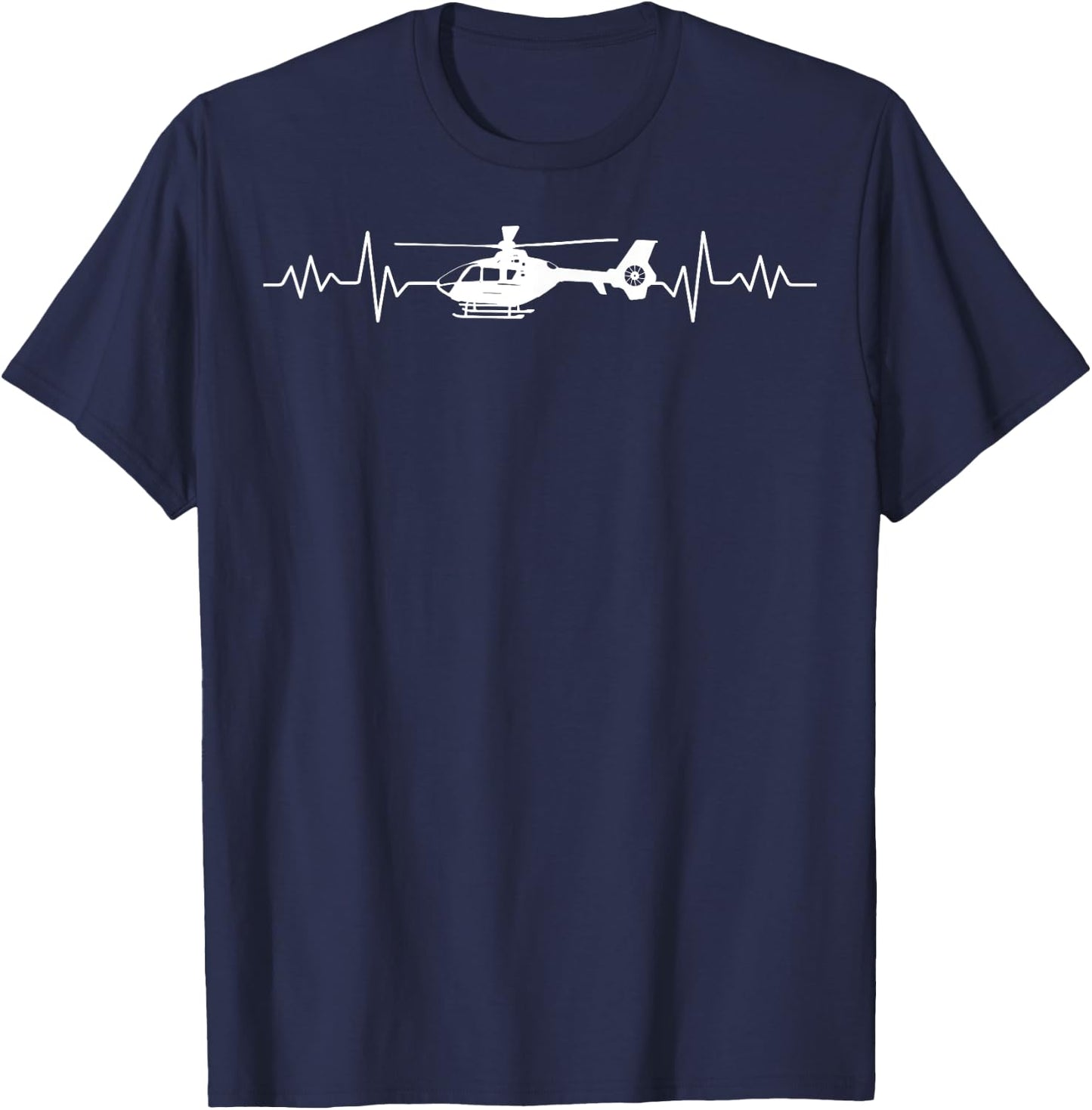 Awesome Pilot Gifts Apparel and Accessories Heart Pulse, EKG and Heartbeat with Helicopter Kids/Boys Kids/Girls Black T-Shirt - T-Shirt | Navy