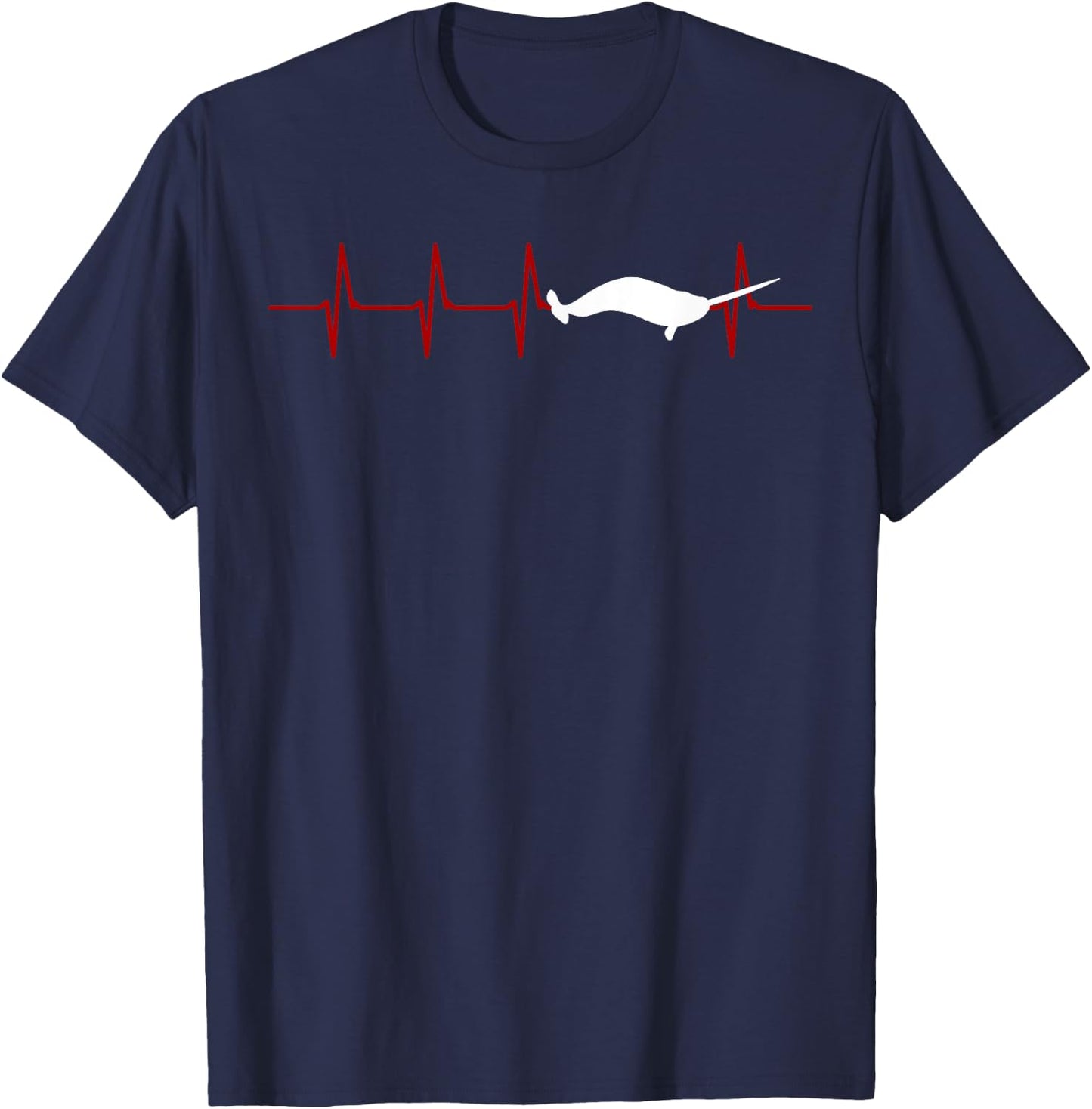 Narwhal Heartbeat Oceanologist Sea Animal Whale Ocean T-Shirt - T-Shirt | Navy