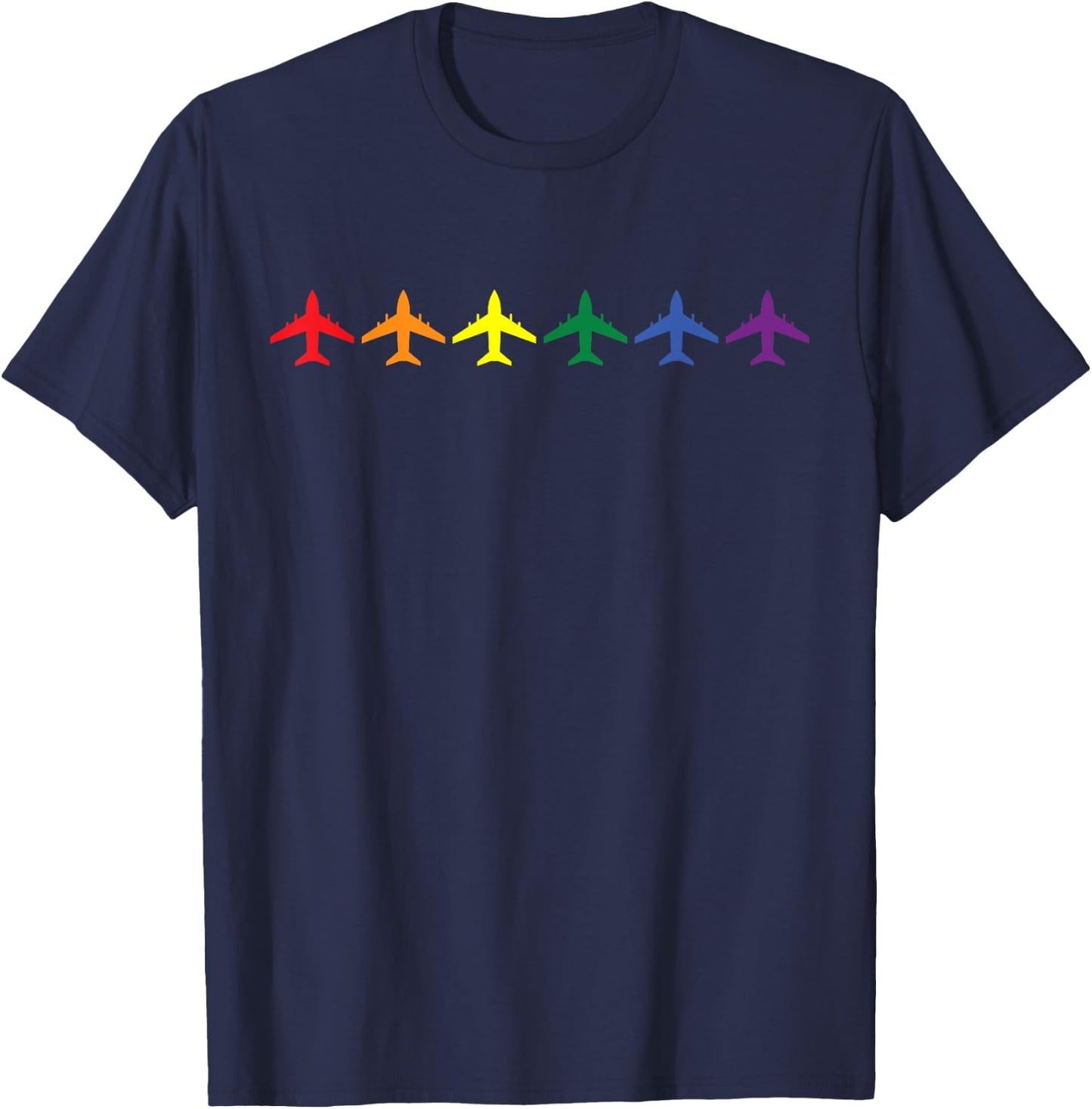 Rainbow Airplane Rocket Pilot LGBTQ Gay Pride Month Team T-Shirt - T-Shirt | Navy
