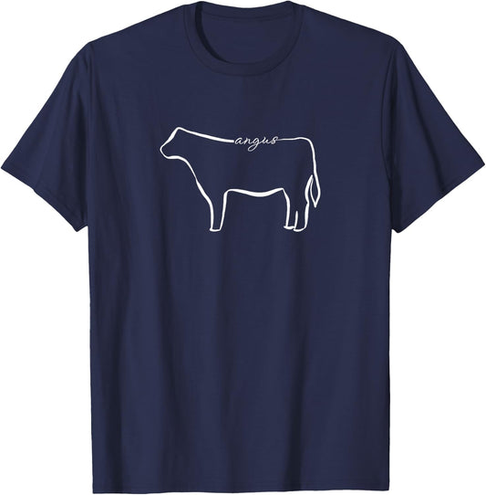 Angus Cow Line Art T-Shirt - T-Shirt | Navy